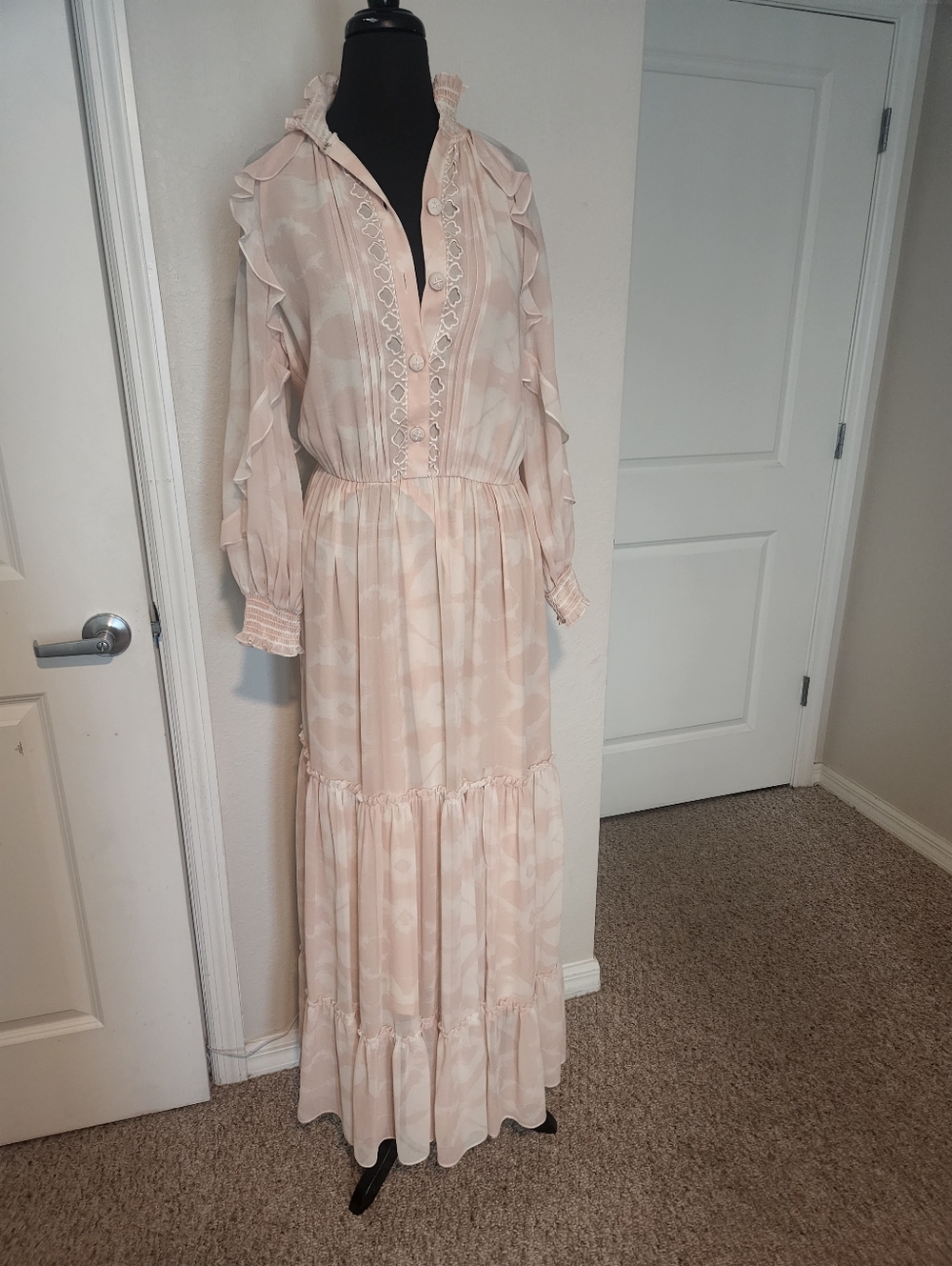 Sachin + Babi Blush Pink Ruffle-Trim Maxi Dress